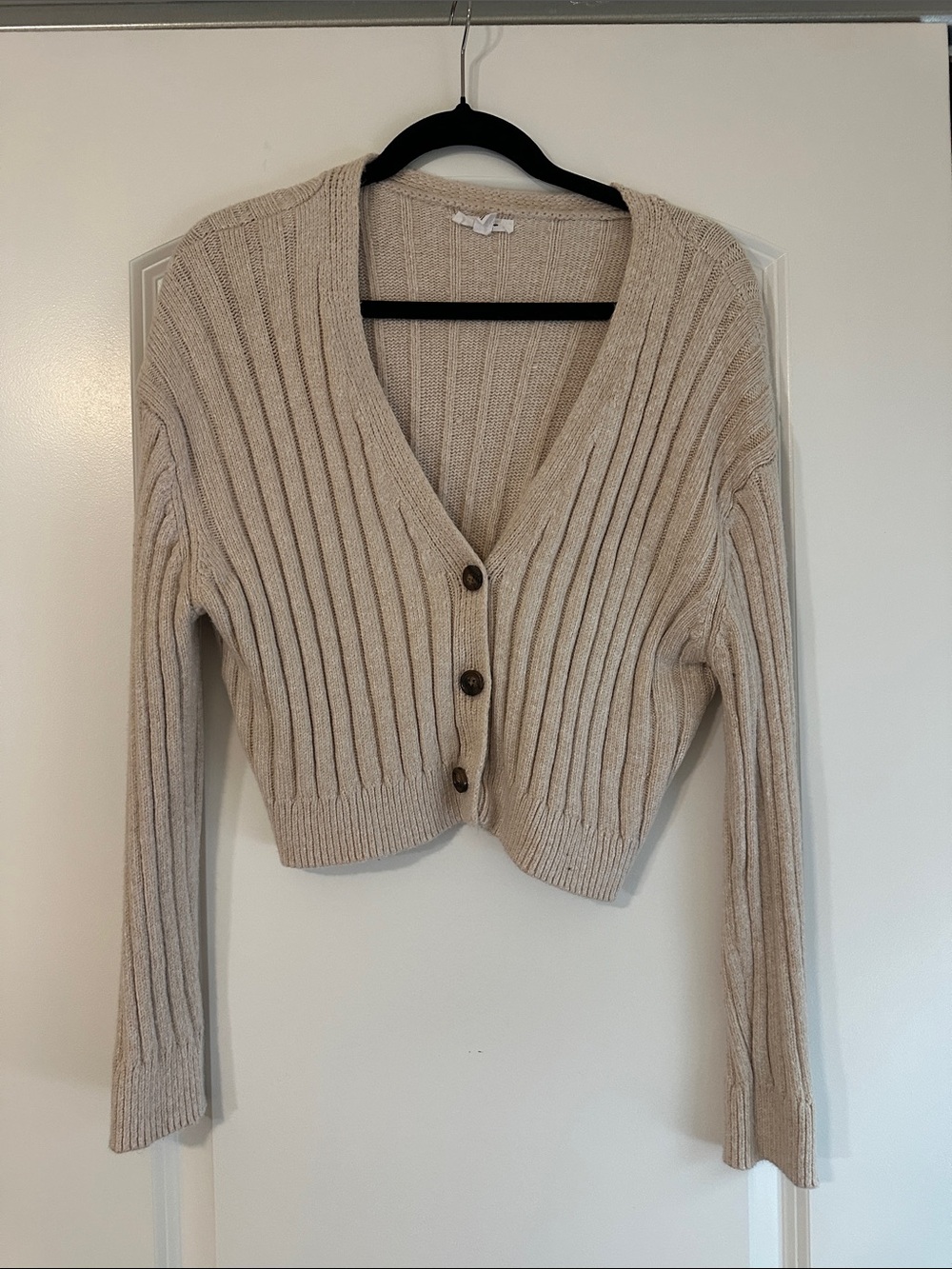 Garage Cream Ribbed V-Neck Button Sweater